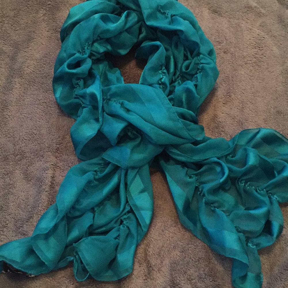 WHBM Gorgeous silky teal ruffle scarf!